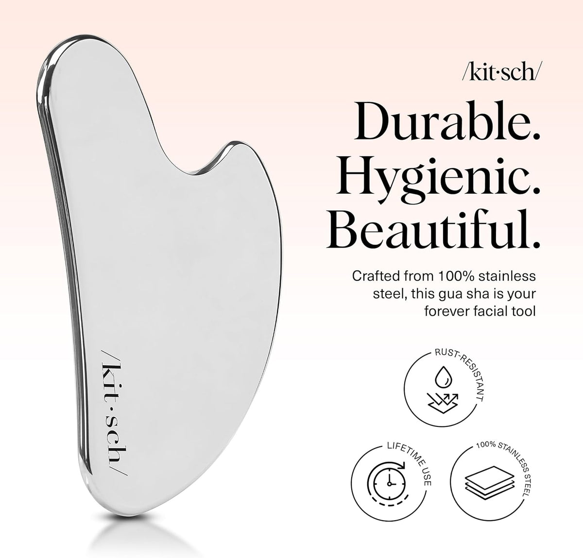 Kitsch Stainless Steel Gua Sha Facial Tools - Lymphatic Drainage Massager for Face & Chin, Jawline Shaper, Double Chin Reducer, Guasha Tool for Face Massager, Skin Care Tools Gifts for Women - Silver