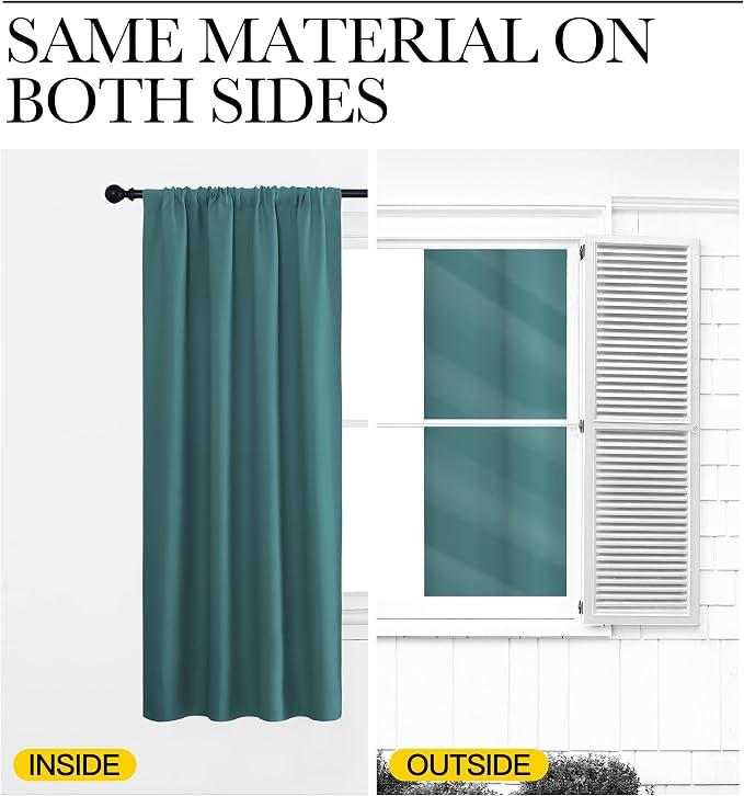 NICETOWN Window Curtains for Bedroom, Sea Teal, 2 Panels, W42 x L48 -Inch