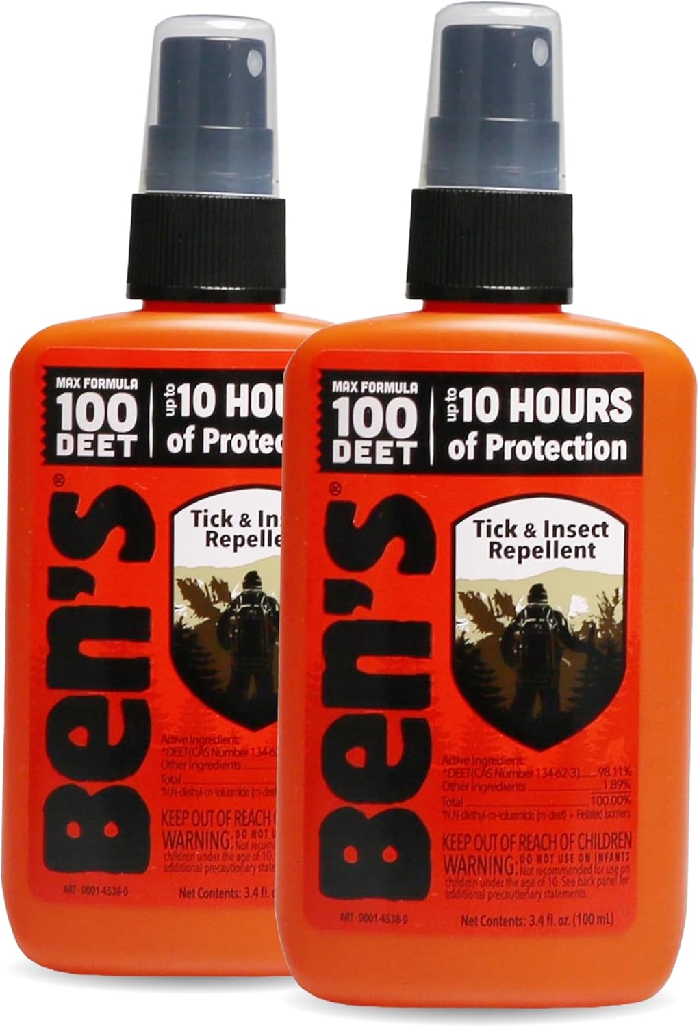 Ben's 100 Tick & Insect Repellent - Alcohol-Free DEET Insect Repellent Pump Spray - Offers 10 Hours of Protection for Adults & Children -3.4 Fl Oz (2 Pack)