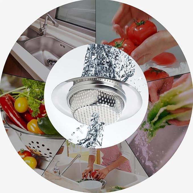Kitchen Sink Strainer Basket Stainless Steel - Sink Drain Cover with Wide Rim, for Most Kitchen Sinks Anti-Clogging 4.5 in (2pc Silver)