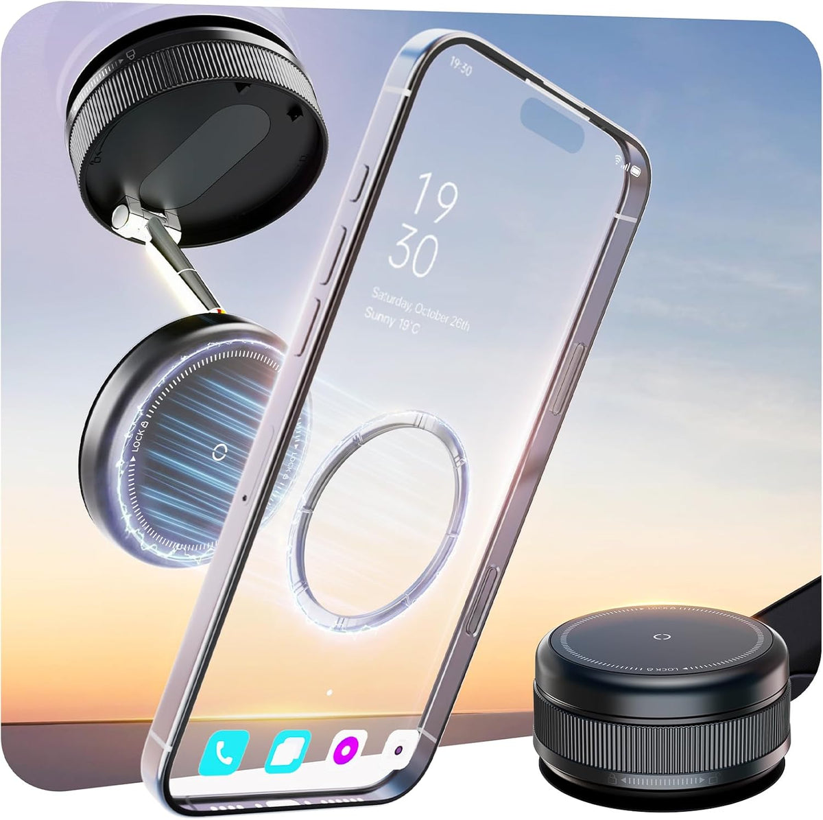 2026 Upgraded 360° Vacuum Magnetic Car Phone Holder for Magsafe [96+LBS Strongest Suction & 2800gf Strongest Magnetic], Adjustable Car Phone Mount for Your Car/Gym/Mirror/Shower for iPhone & Android