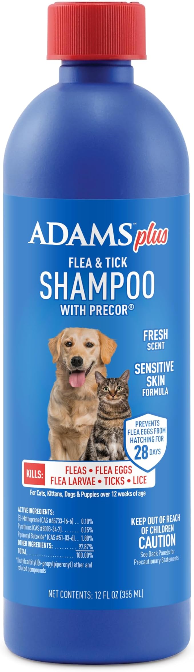 Plus Flea & Tick Shampoo with Precor for Cats, Kittens, Dogs & Puppies Over 12 Weeks Of Age Sensitive Skin Flea Treatment | Kills Adult Fleas, Flea Eggs, Ticks, and Lice| 12 Ounces