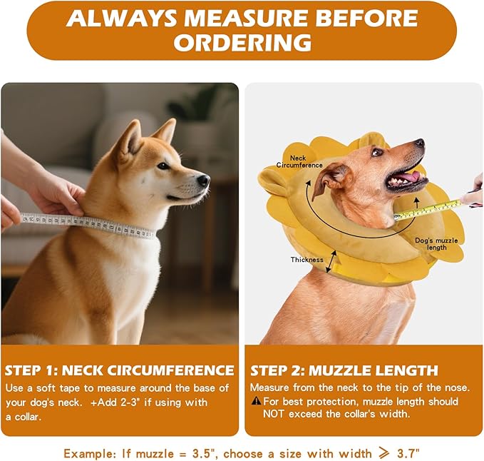 IEUUMLER Inflatable Recovery Dog Collar, Protective Donut Cone, Adjustable Soft Collar for Dog and Cat After Surgery Prevent from Biting & Scratching EU002 - Sunflower M+