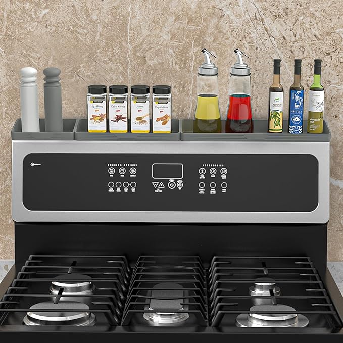 30"/24"/20" Silicone Stove Top Magnetic Shelf for Kitchen, Soft Flexible Strong Magnetic Heat Resistant Over the Stove Silicone Oven Shelf Spice Rack Organizer for Back of Oven - Grey