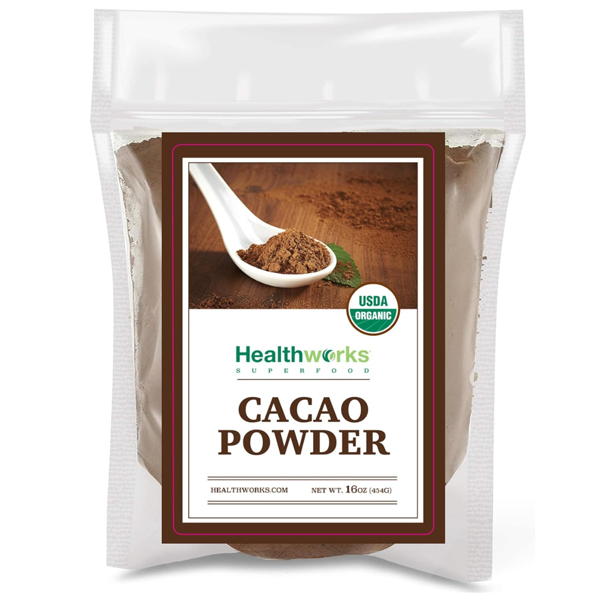 Healthworks Superfoods Organic Cacao Powder - 16 Oz / 1 Lb - Cocoa Chocolate Substitute - Rich Chocolate Flavour - Sugar-Free, Keto, Vegan & Non-GMO - Peruvian Bean/Nut Origin - Antioxidant Superfood