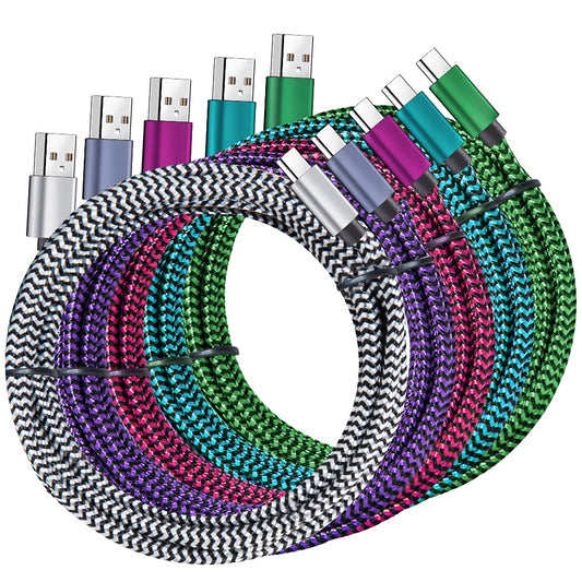 USB Type c Cable, 5 Pack (6FT) Nylon Braided USB C Cables 3A Fast Charging Charger for Samsung Galaxy S9/S8 Note8/9 20 10 S21 S20 S10 Plus C Cord