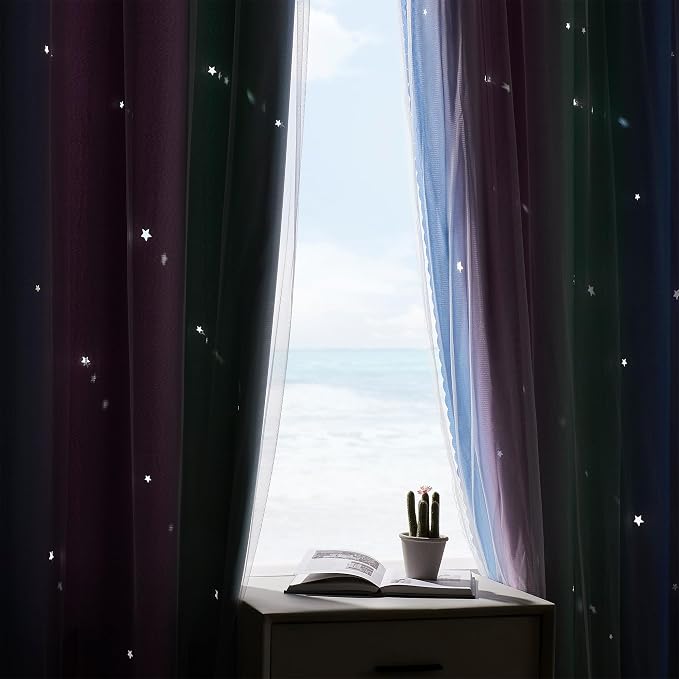 XiDi Curtains for Bedroom Decor, Rainbow Green PurpleBlue52/45/1