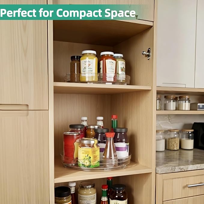Optish 3 Pack 9.5" Lazy Susan Organizer, Pantry Organizers and Storage, Lazy Susan Turntable for Cabinet, Refrigerator, Closet, Countertop, Non-Skid Fridge Organizer