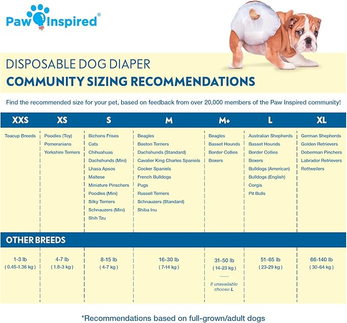 Paw Inspired Disposable Dog Diapers | Female Dog Diapers Ultra Protection | Diapers for Dogs in Heat, Excitable Urination, or Incontinence (12&144 Count) (Small (144 Count))