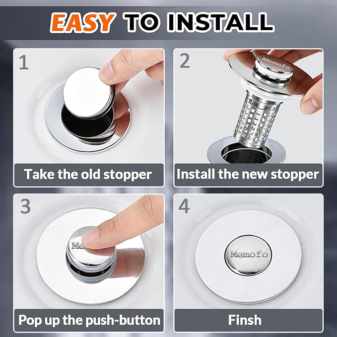 Bathroom Sink Drain Strainer, Stainless Steel Pop-up Strainer Basket Hair Catcher with Removable Basket, Brass Bullet Core, Universal Fit 1.1-2.36 Inch (4PCS)