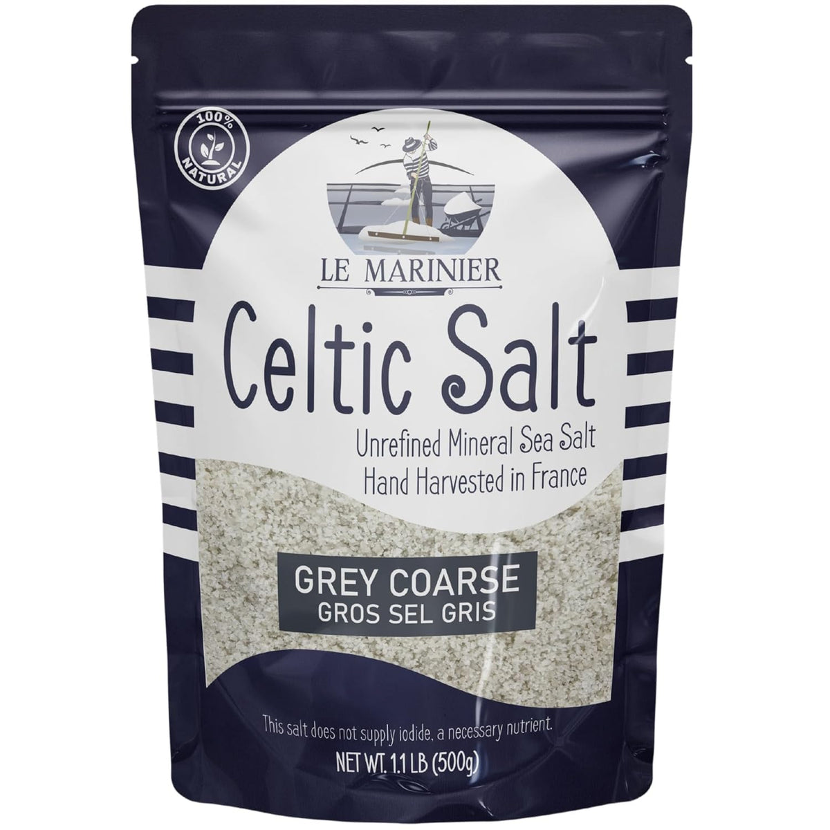 Le Marinier Celtic Salt Organic Grey Coarse, 1.1lb - 18oz. Mineral Rich 100% Natural and Unrefined French Sea Salt Organic. Hand Harvested Mineral Sea Salt, Sel Gris (1.1lb Grey Coarse)