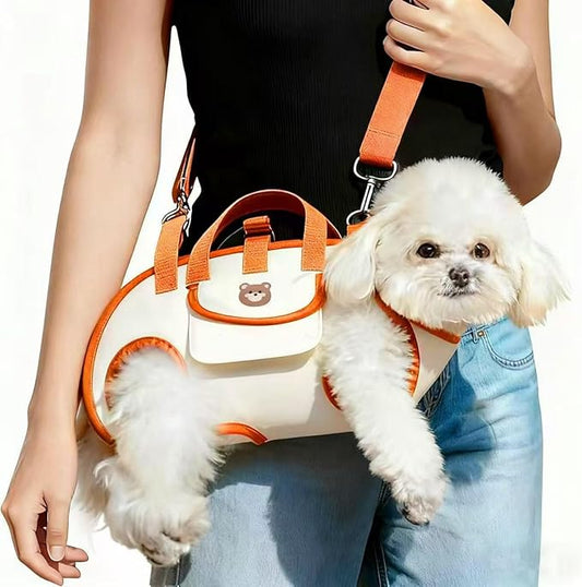 Portable Small Dog & Cat Pet Carrier Sling & Backpack for Small Dogs & Cats & Puppy, Dog & Pet Purse Bag Carrier Sling for Small Dogs with Dog Traction Leash, Crossbody Sling Carriers (Orange L)