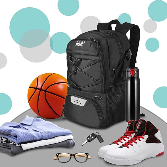 WOLT Basketball Backpack Large Sports Bag with Separate Ball Holder & Shoes Compartment, Best for Basketball, Soccer,Gym