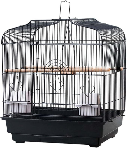 Travel Bird Cage 20.5x18.1x14.2 Inch, Portable Bird Carrier with Handle & 2 Perches for Small Birds, Parrots, Cockatiels, Budgies, Conures, Lovebirds, Canaries, Finches - White Metal Wire Cage