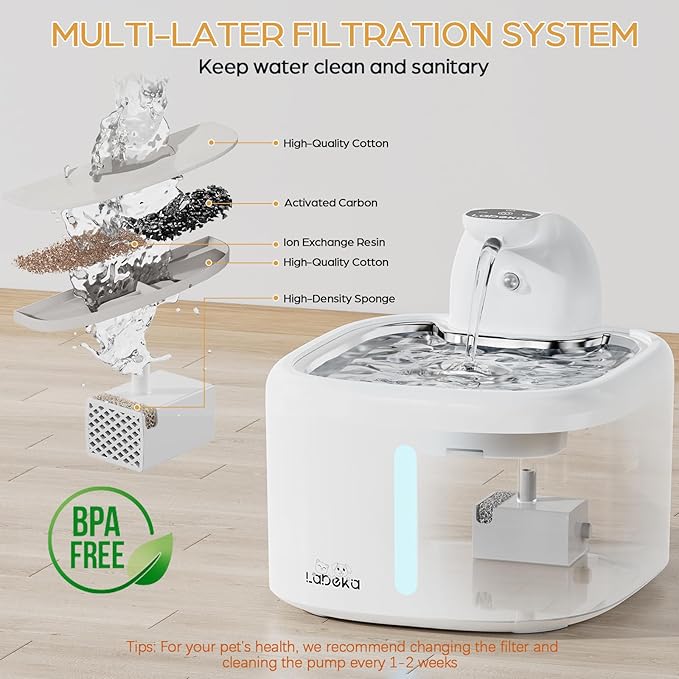 Wireless Cat Water Fountain, 118oz/3.5L Battery Operated Cat Fountain with Stainless Steel Tray, Ultra Quiet with Motion Sensor Automatic Pet Water Dispenser (White, Medium)