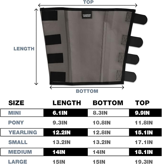 Harrison Howard Loose Fitting Fly Boots UV-Protective Extra Tough Mesh Ventilated Four Fasteners Stay-on Design Protect Horse Legs & Stomp-Reducing Set of 4 Dark Grey Medium