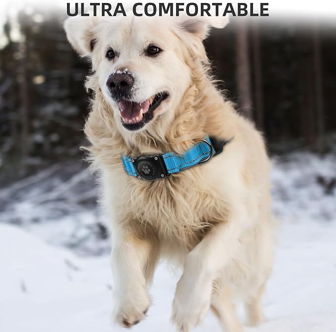Airtag Dog Collar - 100% Waterproof Air tag Dog Collar Holder for Apple AirTag, Reflective, Soft Padded, Everlasting, GPS Dog Collar for Small Medium Large Dogs (Blue, XL)
