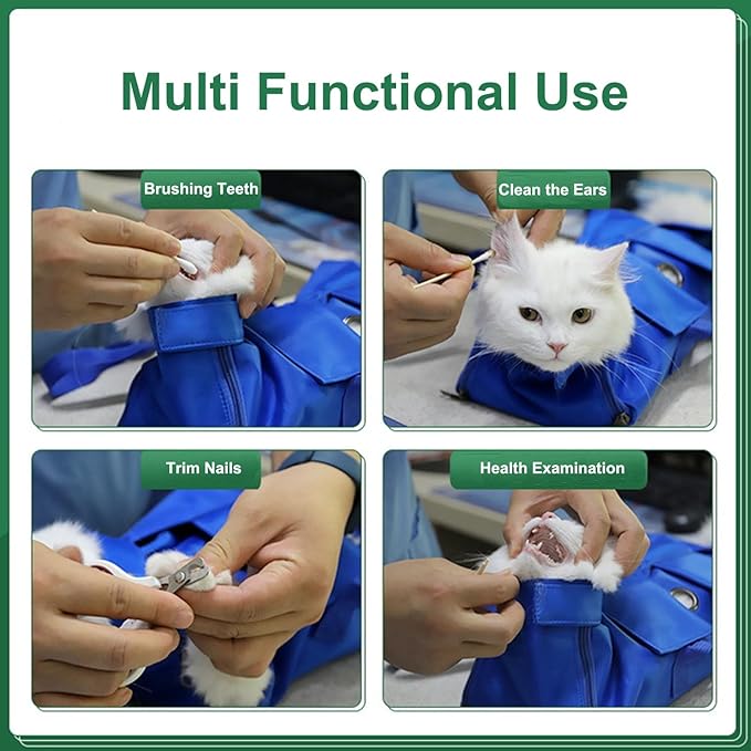 HDKUW Cat Grooming Bag,Foldable Travel Carrier for Cats,Anti-Bite Anti-Scratch Cat Grooming Restraint Bag,Pet Carrier for Administering Eye Drops,Ear Cleaner,Clipping Nails (Black, S)