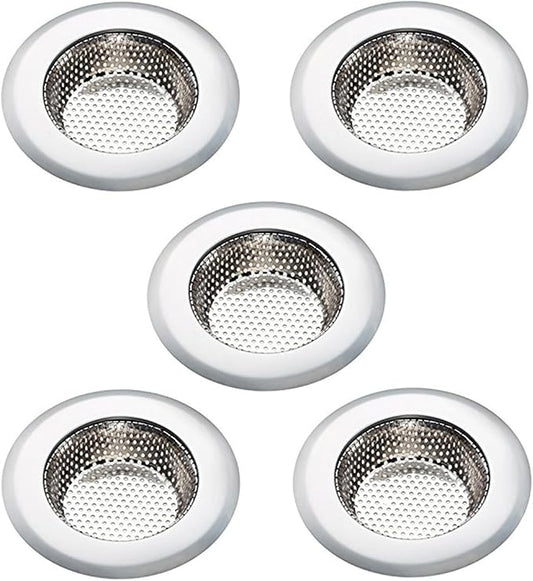 Kitchen Sink Strainer Basket Stainless Steel - Sink Drain Cover with Wide Rim, for Most Kitchen Sinks Anti-Clogging 4.5 in (5pc Silver)