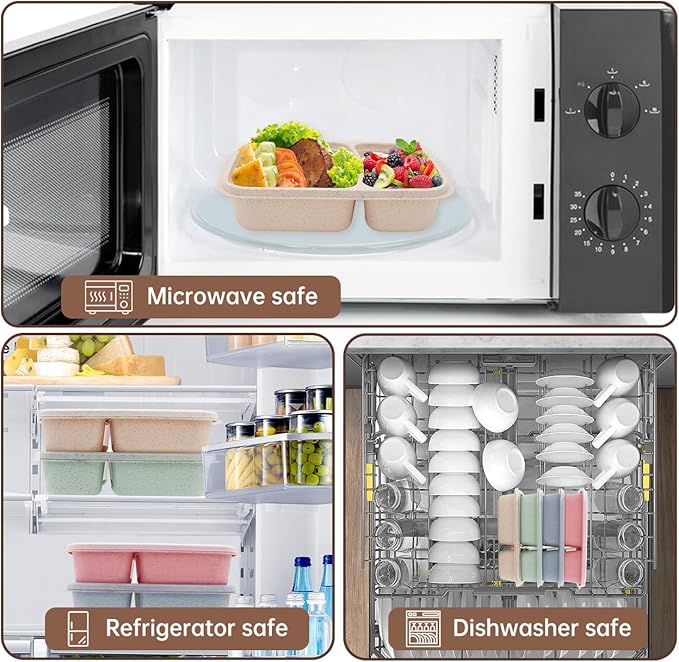 4 pack Bento Lunch Box, 2 Compartments Meal-Prep Containers with Lids, Microwave & Dishwasher Safe, Reusable Divided Food Food Storage Containers -Stackable for Travel, School and Work