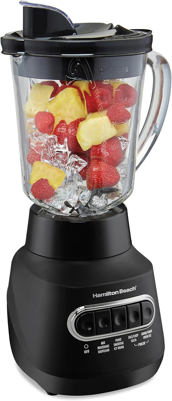 Hamilton Beach Wave Action Blender for Smoothies, Stainless Steel Ice Sabre Blades, 40oz Glass Jar, 800 Watts, Quiet Design, Black (58175)