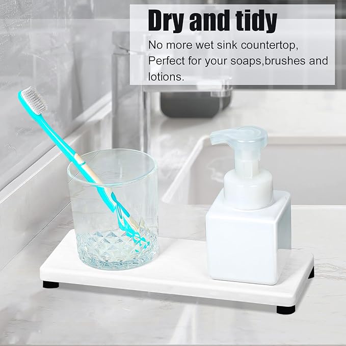 3PCS Stone Drying Tray, Water Absorbing Stone Tray for Sink, Stones Soap Trays, Fast Dry Diatomite Stones Mat,Used for Hand Soaps,Sponge,Toothbrush Holder in Bathroom Counter and Kitchen Sinks