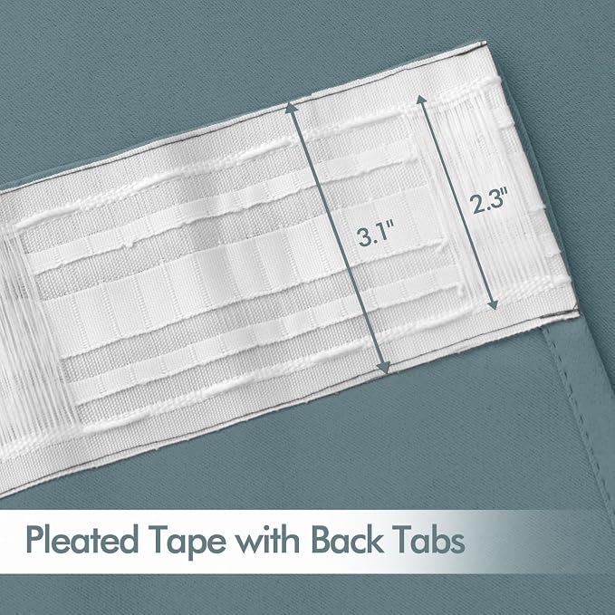 MIULEE Greyish Blue Back Tab Blackout Curtains 120 Inch Long 2 Panels Set