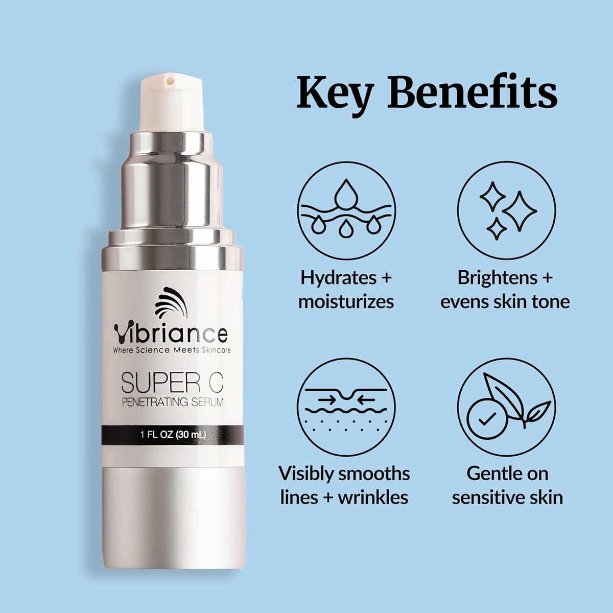 Vibriance Super C Serum for Mature Skin - All-in-One Vitamin Formula Hydrates, Firms, Lifts, Smooths, Targets Age Spots, Wrinkles, 1 fl oz