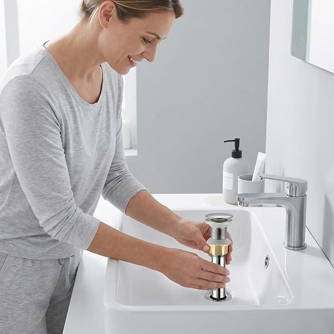 Bathroom Sink Drain, Drain Stopper Bathroom Sink Without Overflow, Assembly with Detachable Strainer Basket, Built in Anti Clogging Pop Up Drain Strainer, Stainless Steel Polishing 1Pcs