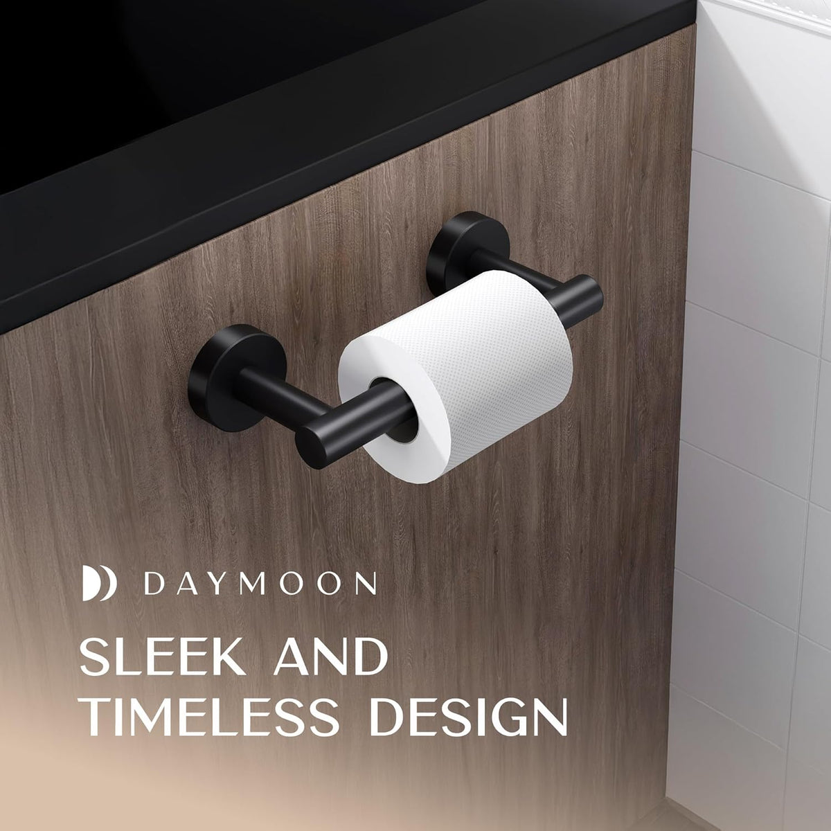 Day Moon Matte Black Toilet Paper Holder - Wall Mount Modern Roll Holder for Bathroom