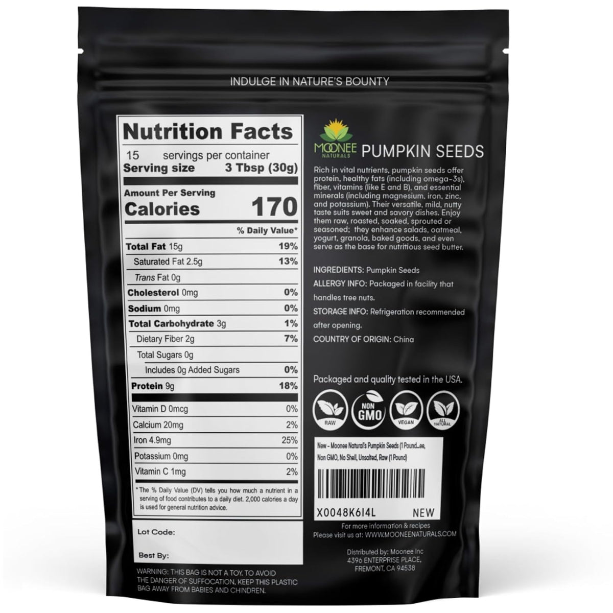 Moonee Natural's Pumpkin Seeds (1 Pound), Gluten Free, Non GMO, No Shell, Unsalted, Raw (1 Pound)