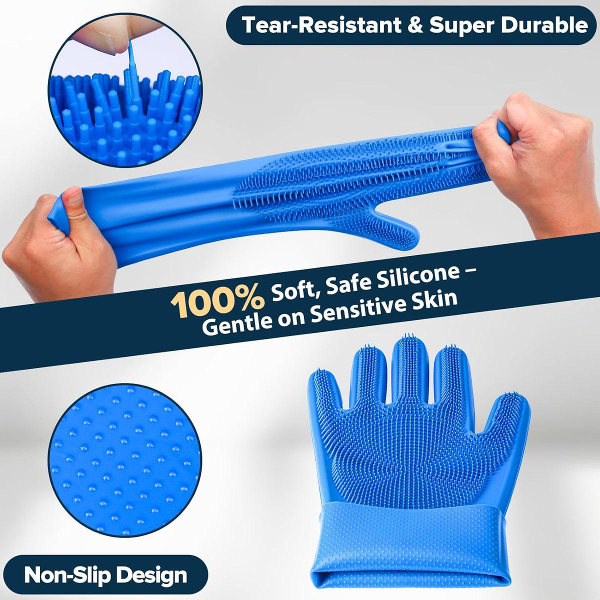 6PCS Pet Grooming Kit for Dogs,Cats and Horses | Dog Washing Gloves | Dog Bath Brush | Dog Bath Gloves | Dog Shampoo Brush | Pet Grooming Gloves | Dog Bath Supplies (Navy Blue)
