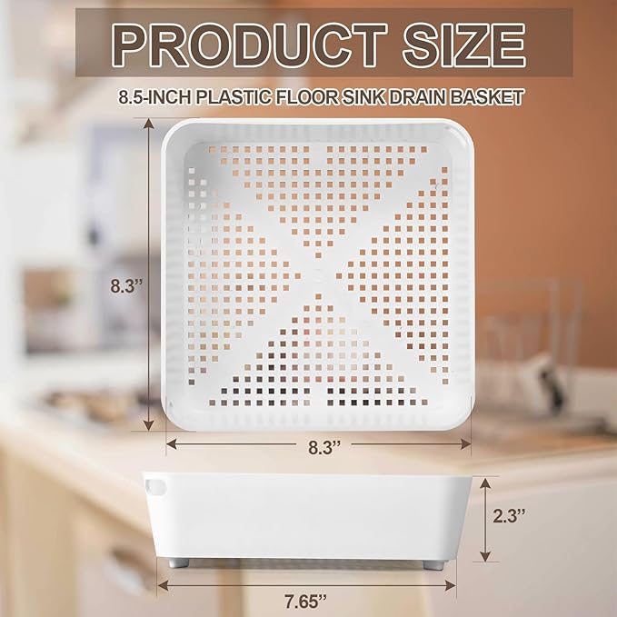 Tuanse 2 Pcs 8.5 x 8.5 x 2.5 Inch Floor Sink Drain Covers Commercial Plastic Floor Drain Strainer Plastic Drains Screen Basket Suitable for Commercial Kitchen Restaurant Diner Cafe
