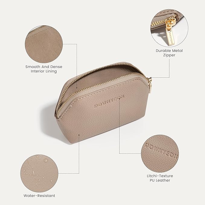 ROWNYEON Small Makeup Bag for Purse, Mini Portable Cosmetic Bags for Women, PU Leather Coin Purse Lipstick Cosmetic Accessories Organizer, Travel Makeup Pouch Zipper Pouch for Men Women