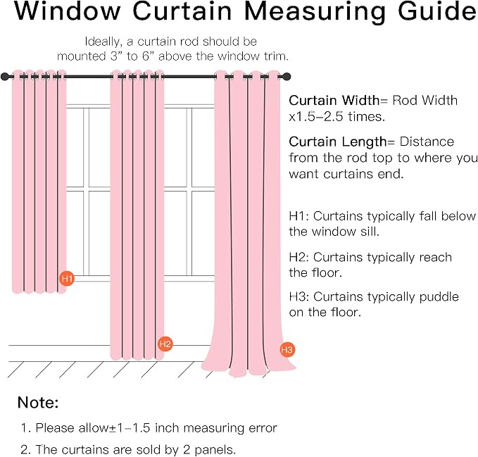 XiDi Curtains for Bedroom Decor Pink52/84/1