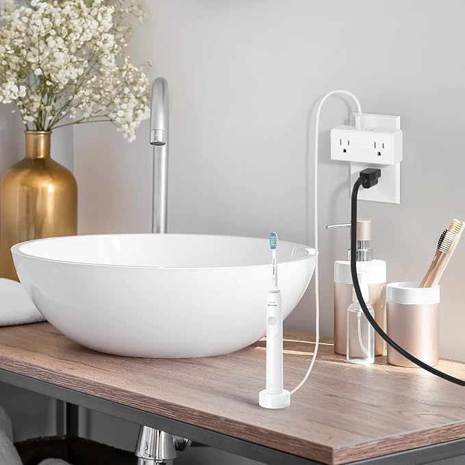 Clear Power 2-Outlet Wall Tap with 3 USB Ports(1 USB-C), Multi Plug Outlet Extender USB Wall Charger, Compact Dual Plug Expander with USB-C, Grounded, 3-Prong, 2-Pack, DC3S-10022P-DC