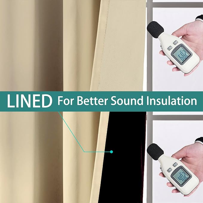 Yakamok 100% Blackout Lined Panels, Thermal Insulated Blackout Curtains
