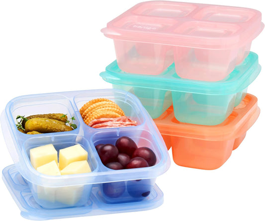 Bentgo Easyboxes 4-Compartment Snack Containers - 8-Piece Set with 4 Trays & 4 Custom-Fit Lids to Seal in Freshness - Reusable Food Storage & Meal Prep Bento BPA-Free Containers (Pastels)