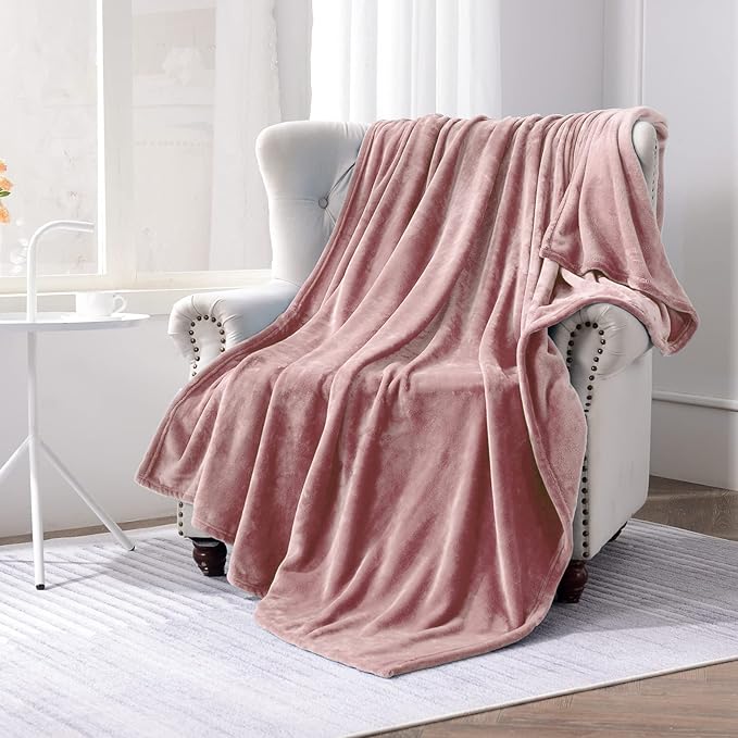 SOCHOW Flannel Fleece Blanket Twin Size, All Season Super Soft Cozy Blanket for Bed or Couch, Dusty Pink 60inch X80''