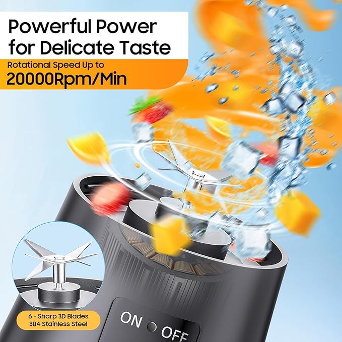 Cordless Portable Personal Size Blender - 2026 Upgraded New Blender for Shakes and Smoothies with 13 Oz BAP Free Juice Cup, USB Rechargeable Freshly Squeezed for Picnic/Sports