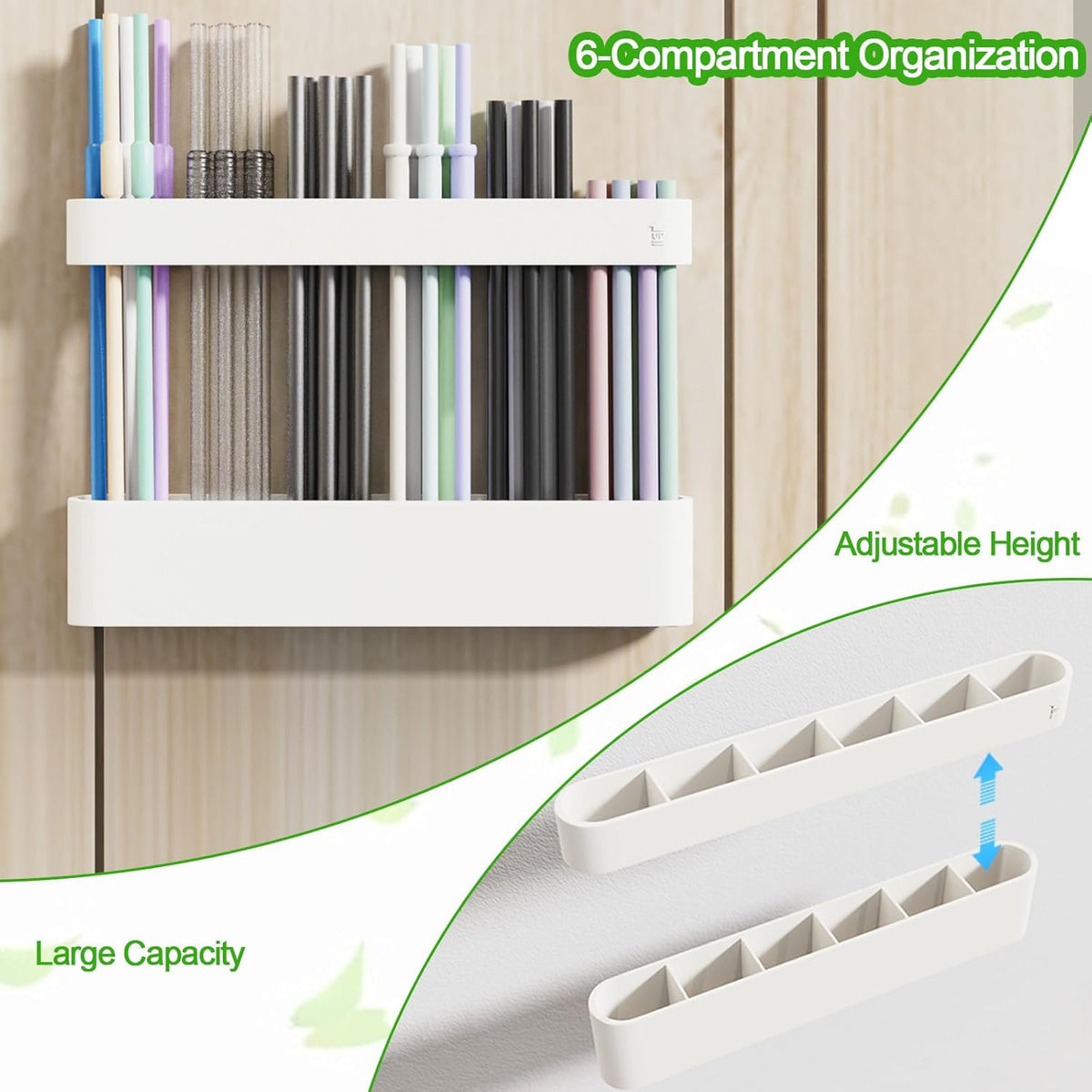 Straw Holder for Cabinet Door, Silicone Straw Organizer for Cabinet Door, Kitchen Cabinet Organizer Reusable Straws Dispenser for Home Kitchen Accessories (White)