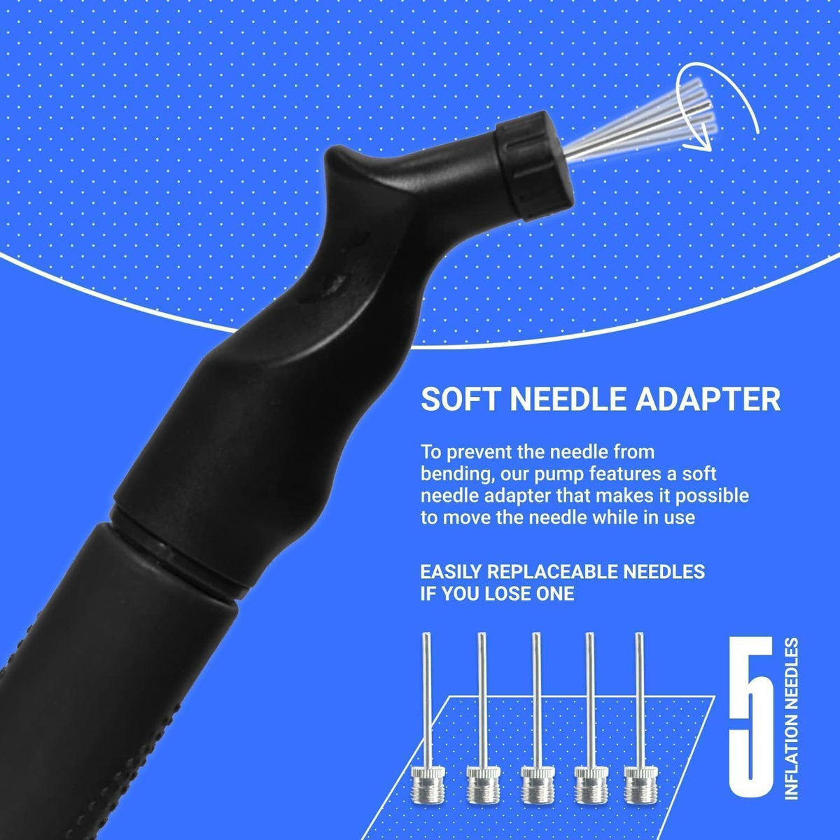 SPORTBIT Ball Pump for Sports Balls - Push & Pull Inflating System - Hand Pump for All Exercise Balls - Volleyball Pump, Basketball Inflator, Football & Soccer Ball Air Pump - Goes with 5 Needles Set
