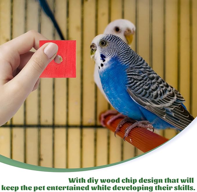 Parrot Toys 100 Pcs Wooden Blocks Bird Chewing Trim Beak Foot Craft Cage Part Mini Wood Chip Charms DIY Playing Chewing Shredding Mixed Large Bird Toys (Pack of 2)