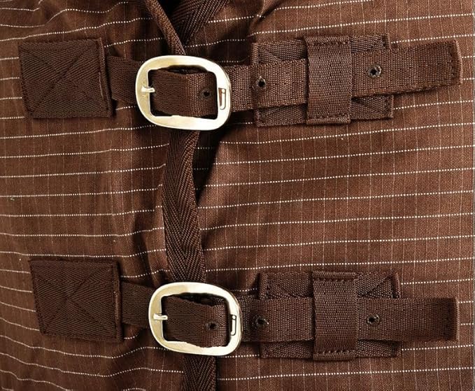 Jeffers Equine Basic Canvas Horse Blanket, 75" – Water Resistant Turnout Blanket for Horses, Pony, Draft – Breathable, Adjustable Straps, Tail Flap, Shoulder Gussets, Barn Gear - Green Tan Check