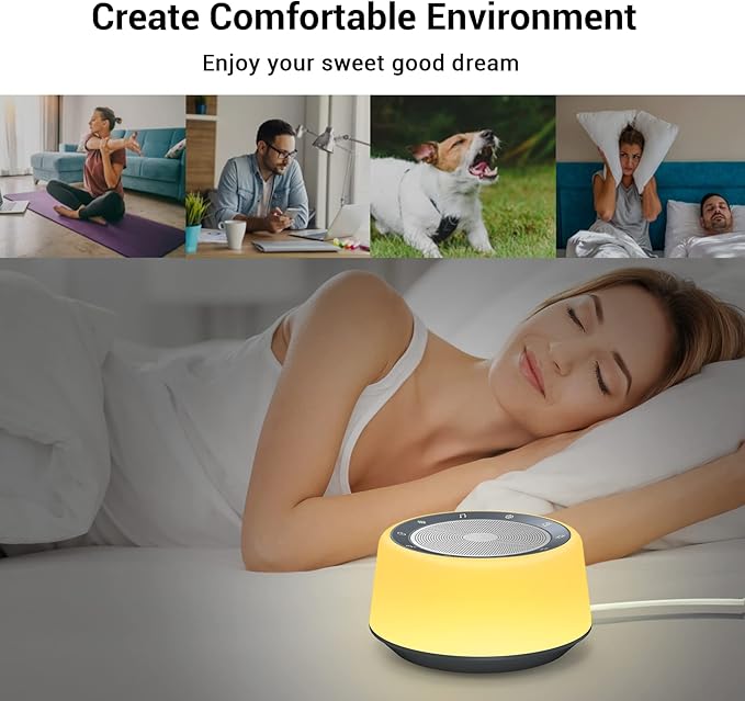 BGOVERSS White Noise Sound Machine, Baby Sound Machine Kids with 30 Soothing Sounds and 7 Colors Warm Night Light for Sleeping, 5 Timers Portable Plug in Sound Machine for Baby, Adults，Grey Color