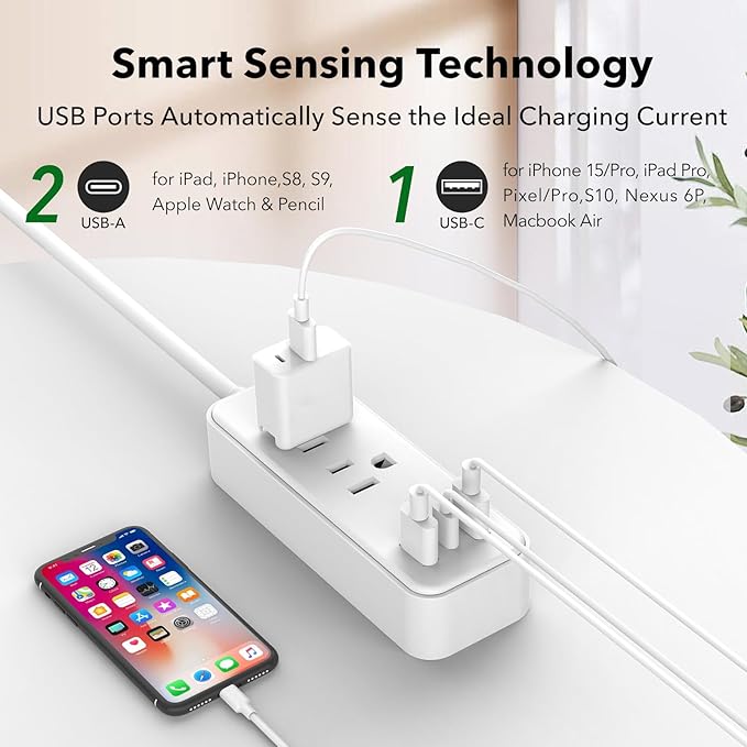 Clear Power 2Pack (Wall-Tap & Power Strip) with 6ft Power Cord, Compact Charging Hub with 2-Port USB-A & 1-Port USB-C Chargers, 3-Prong, for Home, Office, Hotel, DC3S-1122-DC