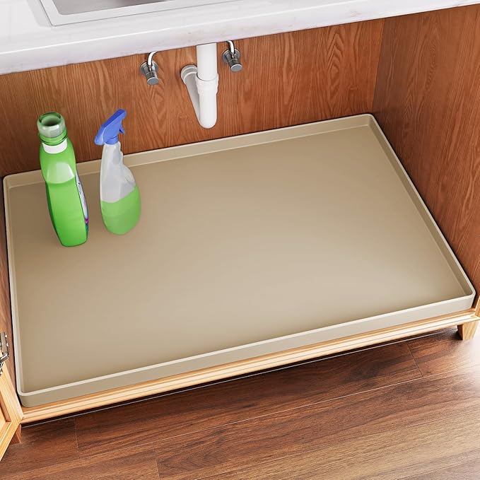 FLATO Waterproof Under Sink Mat 19" x 19" Shelf Liner for Kitchen and Bathroom, Cabinet Protector, Organizers and Storage, Flexible Silicone Drip Tray