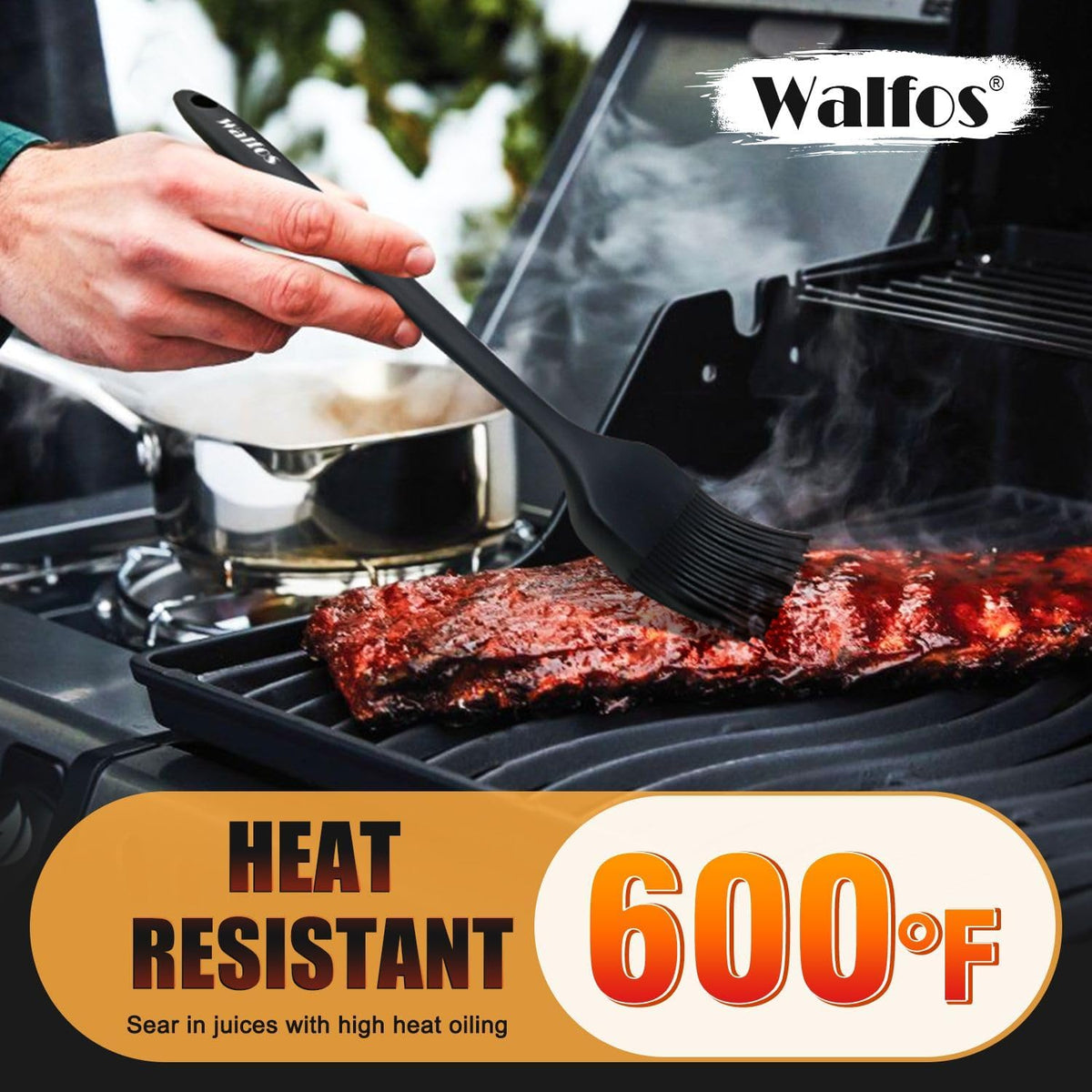 Walfos 600°F Heat Resistant Silicone Basting Brushes BPA Free Pastry Brush, Spread Oil Butter Sauce for BBQ Grill Baking Kitchen Cooking, Dishwasher Safe (2 SIZE)