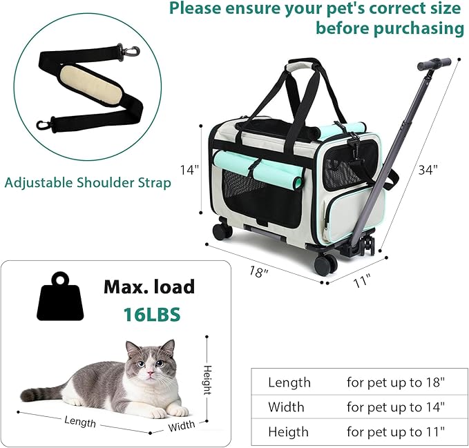 Expandable Pet Carrier with Wheels for Small Dogs and Cats,Airline Approved Rolling Cat Carrier with Removable Platform,18”X11”X14”,Foldable Soft-Sided Travel Bag Fits Under Seat,Up to 16 lbs(Yellow)