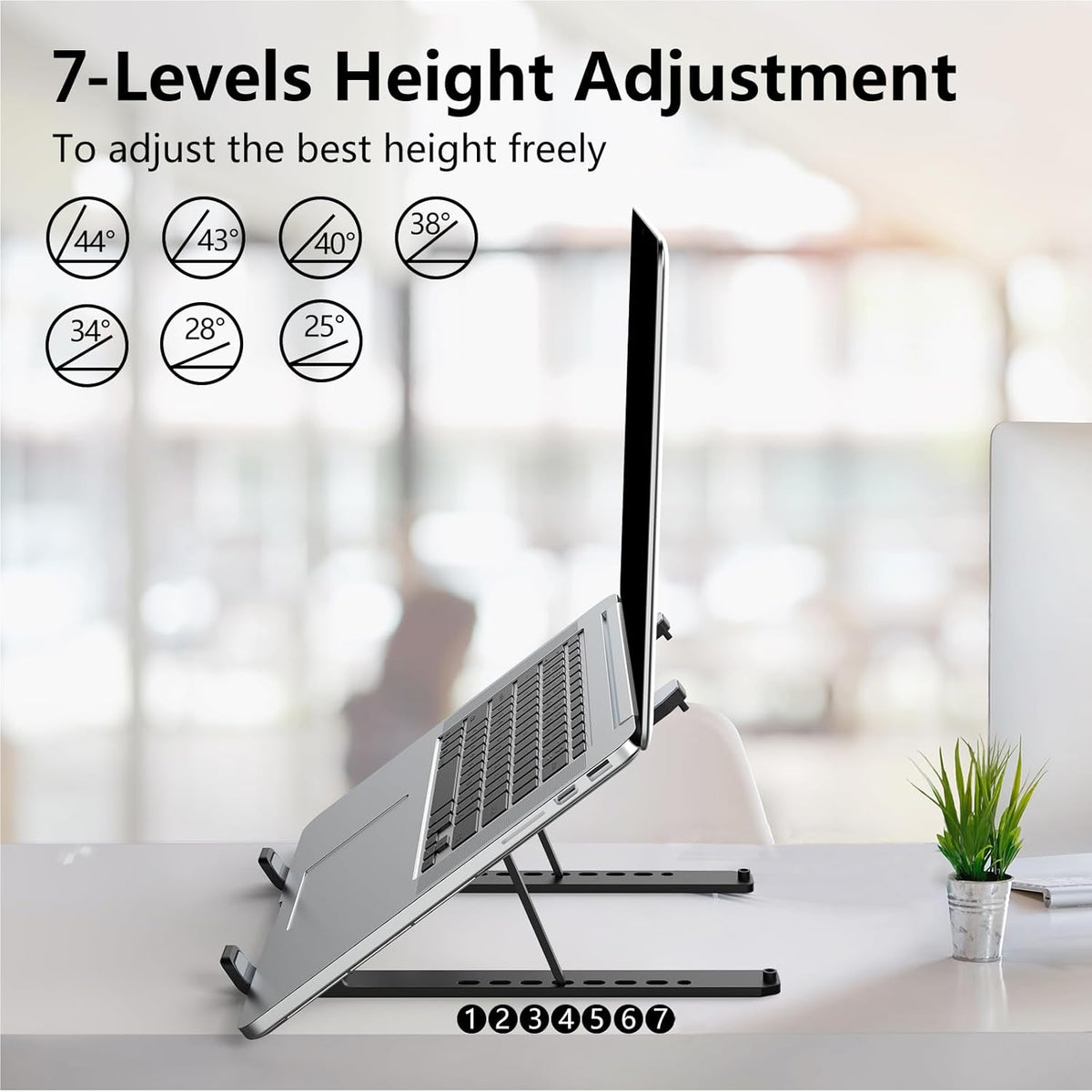 Laptop Stand for Desk, Adjustable Laptop Riser ABS+Silicone Foldable Portable Notebook Holder, Ventilated Cooling Notebook Mount Computer Stand for 10-15.6” Laptops,Tablets-Black
